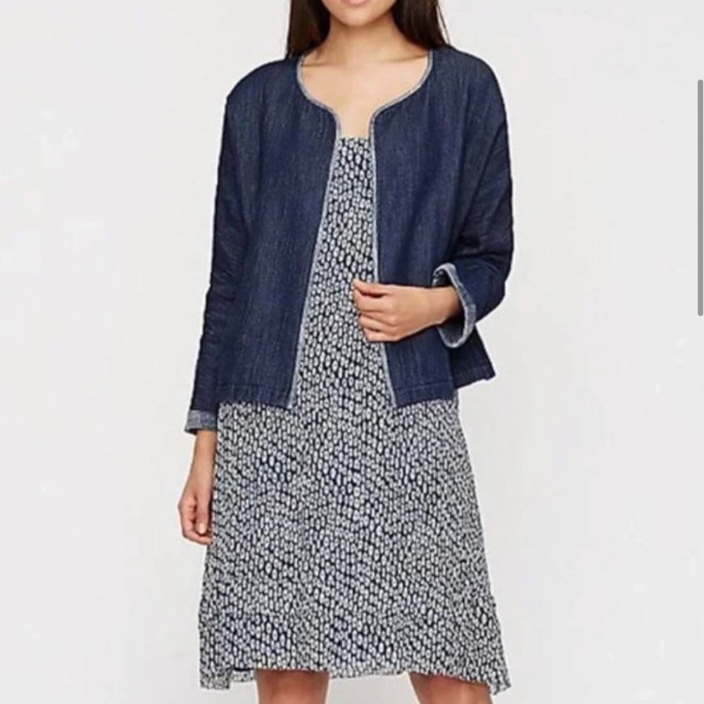 Eileen Fisher Open Front 100% Organic Cotton Denim Jacket